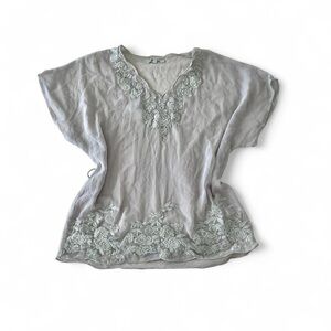 Alythea Cream Top with Green Floral Design